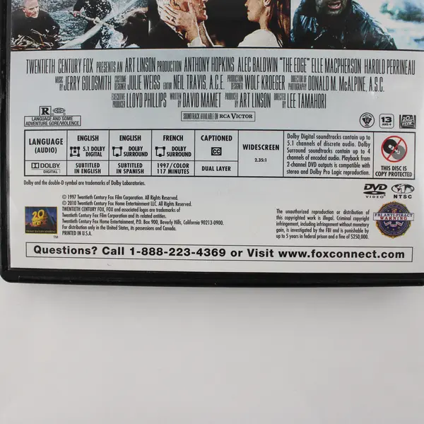 The Edge DVD, 1997 Anthony Hopkins Alec Baldwin