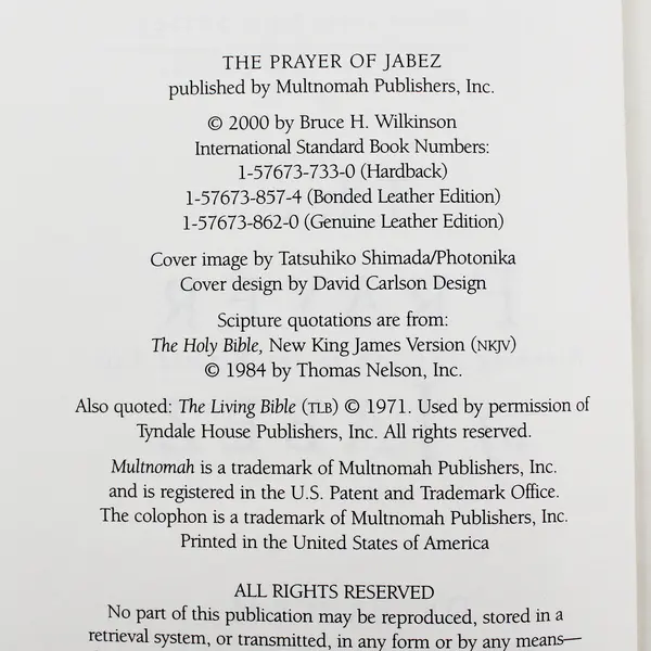 The Prayer of Jabez by Bruce Wilkinson Hardcover 2000 Multnomah