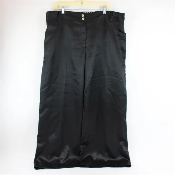 Ashley Stewart Women’s 18 Plus Size Shiny Black Wide Leg High Rise Dress Pants