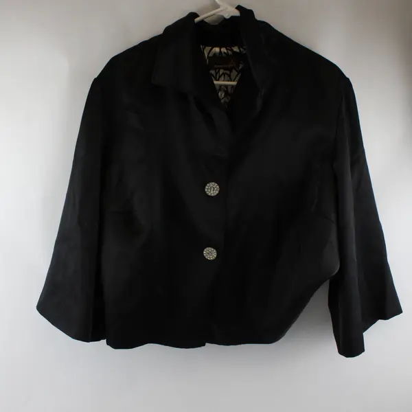 Ashley Stewart Women's 16 Shiny Black Flare Long Sleeve Lined Blazer Jacket