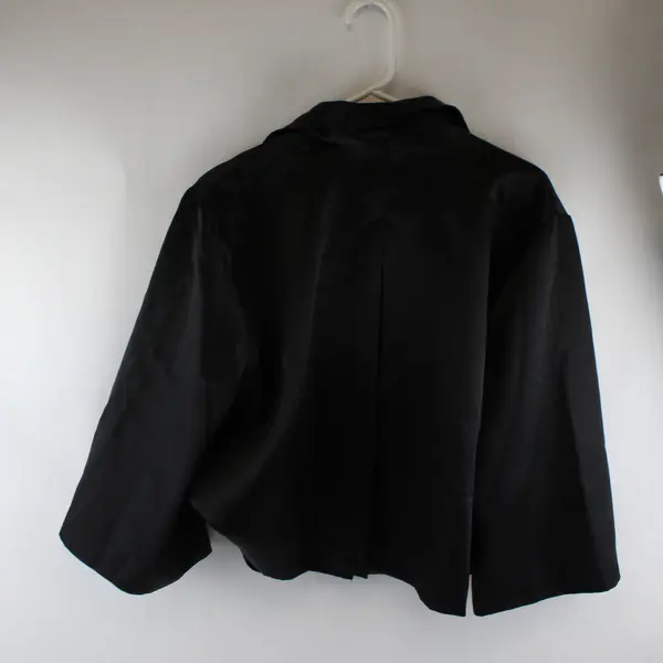 Ashley Stewart Women's 16 Shiny Black Flare Long Sleeve Lined Blazer Jacket