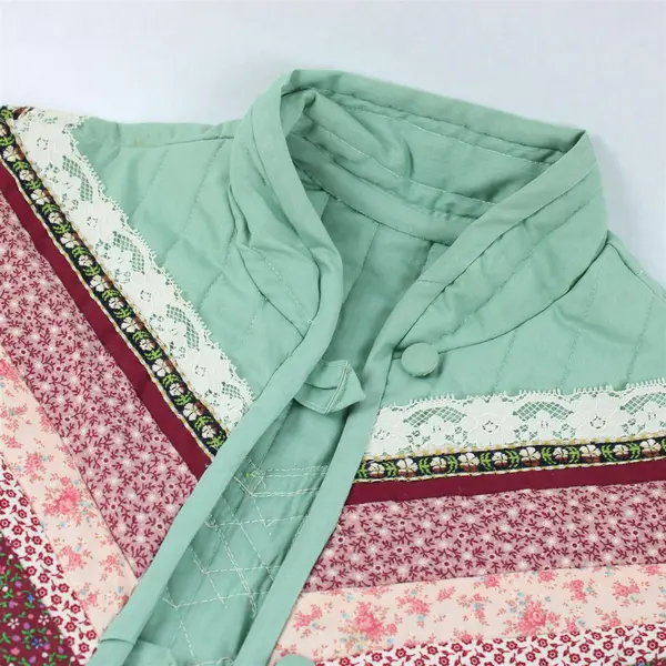 Vtg Handmade Adult L/XL Green Multicolor Quilted Patchwork Coat