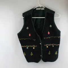 Vintage Basic Editions Women's L Green/Black Plaid 100% Cotton Christmas Vest