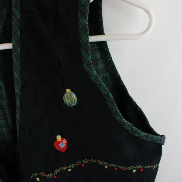 Vintage Basic Editions Women's L Green/Black Plaid 100% Cotton Christmas Vest