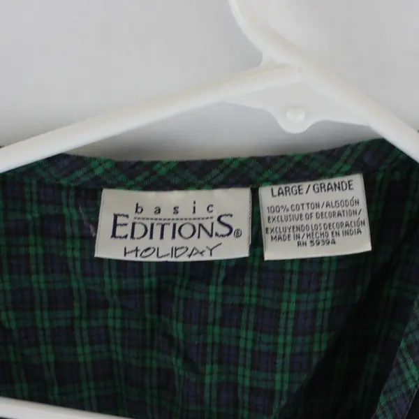 Vintage Basic Editions Women's L Green/Black Plaid 100% Cotton Christmas Vest