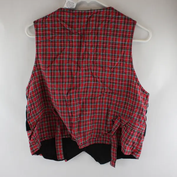 Vtg Casey & Max Women's M Red Plaid Velvet Christmas Embroidered Vest