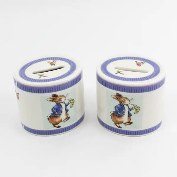 Lot of 2 Vintage 2001 Peter Rabbit Coin Boxes w/Bottom Plug Wedgwood China