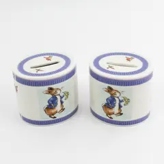 Lot of 2 Vintage 2001 Peter Rabbit Coin Boxes w/Bottom Plug Wedgwood China