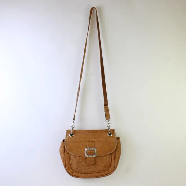 Brighton Parker Tan Pebbled Leather Convertible Handbag w/Silver Hardware
