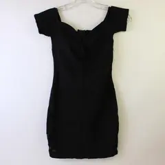 Fashion Nova Women's XS Black Mesh Panels Off The Shoulder Bodycon Dress