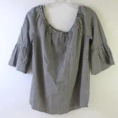 London Times Women's M Black & White Gingham Off the Shoulder Smock Blouse