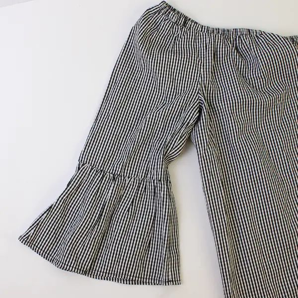 London Times Women's M Black & White Gingham Off the Shoulder Smock Blouse