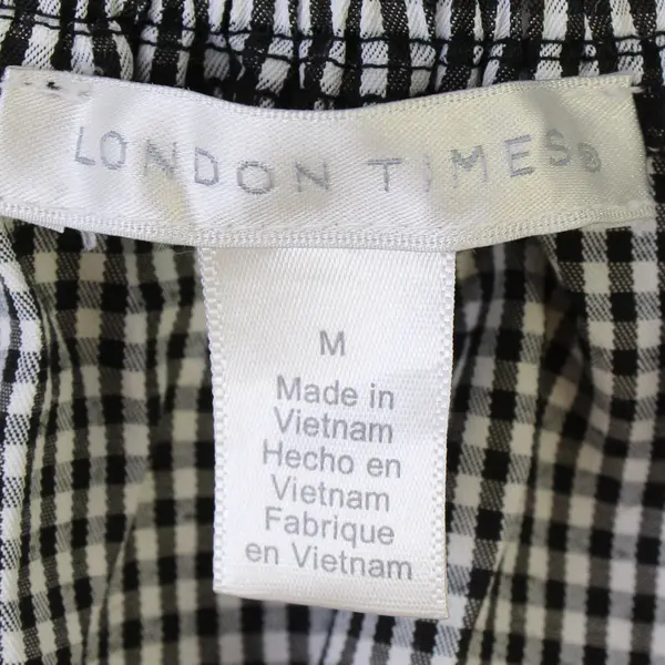 London Times Women's M Black & White Gingham Off the Shoulder Smock Blouse