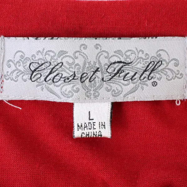 Closet Full Women's L Red Rhinestone Embellished Chiffon Overlay Long Sleeve Top