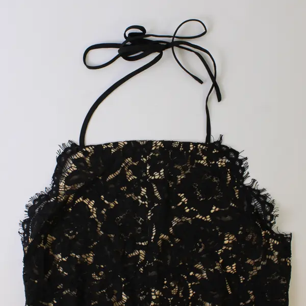 TOBI Women's M Black Eyelash Lace/Nude Lining Sleeveless Single Strap Mini Dress