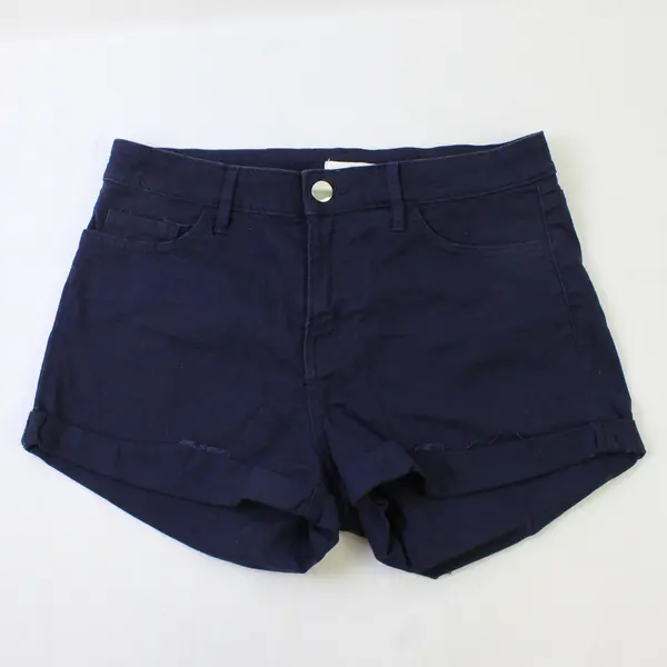 H&M Women's 6 Navy Blue Denim Stretch Cotton Blend Cuffed Shorts 2" Inseam