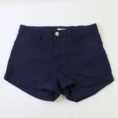 H&M Women's 6 Navy Blue Denim Stretch Cotton Blend Cuffed Shorts 2" Inseam