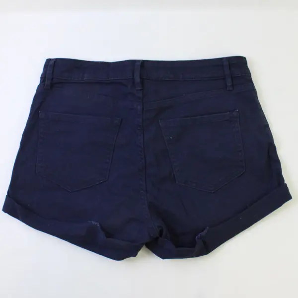 H&M Women's 6 Navy Blue Denim Stretch Cotton Blend Cuffed Shorts 2" Inseam