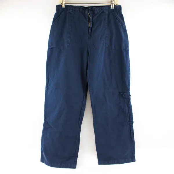 Cappagallo Women's XL Navy Straight Leg Elastic Waist 100% Cotton Casual Pants