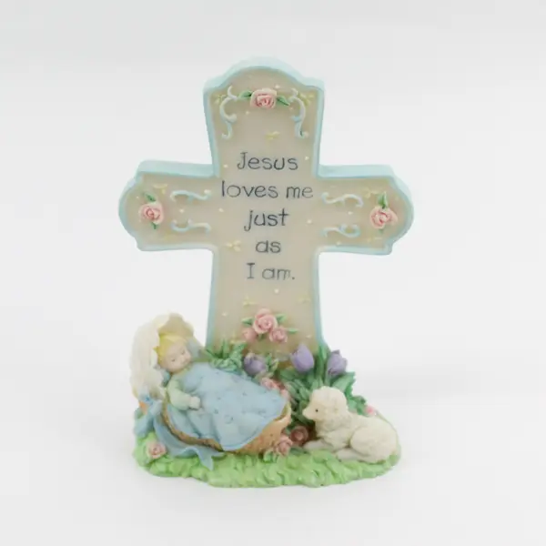 2000 Enesco Cross Jesus Loves Me Just As I Am Baby with Lamb
