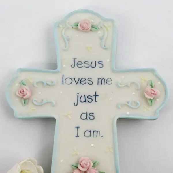 2000 Enesco Cross Jesus Loves Me Just As I Am Baby with Lamb