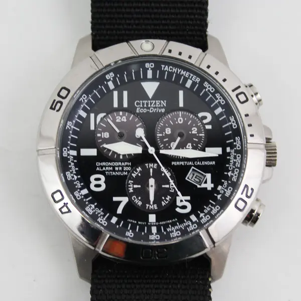 Citizen Chronograph Watch BL5250-02L with Perpetual Calendar Black Nylon Strap
