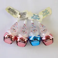 Lot of 4 New Vintage Jingle Bell Snowman Ornaments Happy Birthday Pink & Blue