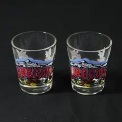 Lot Of 2 Smith-Western Co Matching Clear Glass "Oregon" Print Shot Glasses 2.25"