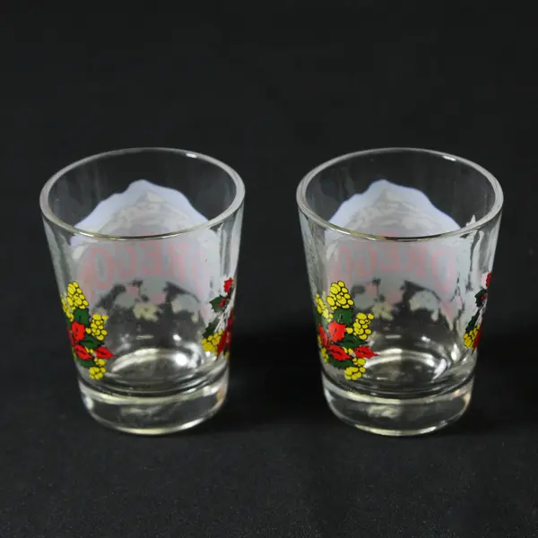 Lot Of 2 Smith-Western Co Matching Clear Glass "Oregon" Print Shot Glasses 2.25"