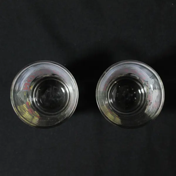 Lot Of 2 Smith-Western Co Matching Clear Glass "Oregon" Print Shot Glasses 2.25"