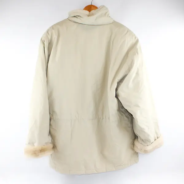 Vtg Middlebrook Park Women's M Tan Quilted Faux Fur Collar & Cuffs Coat