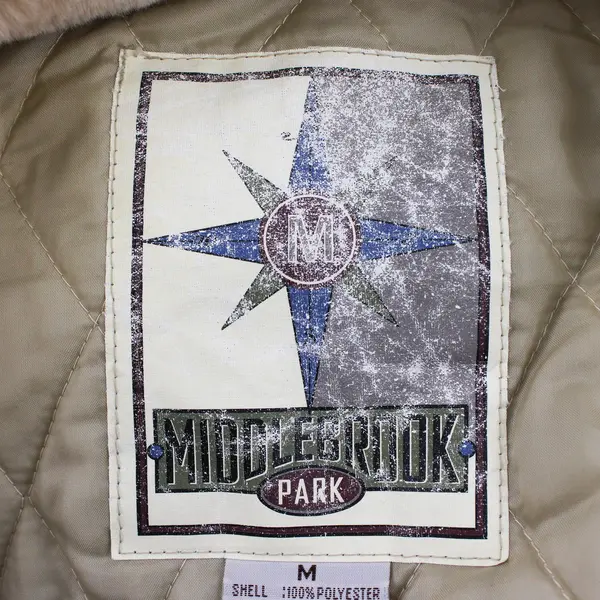 Vtg Middlebrook Park Women's M Tan Quilted Faux Fur Collar & Cuffs Coat