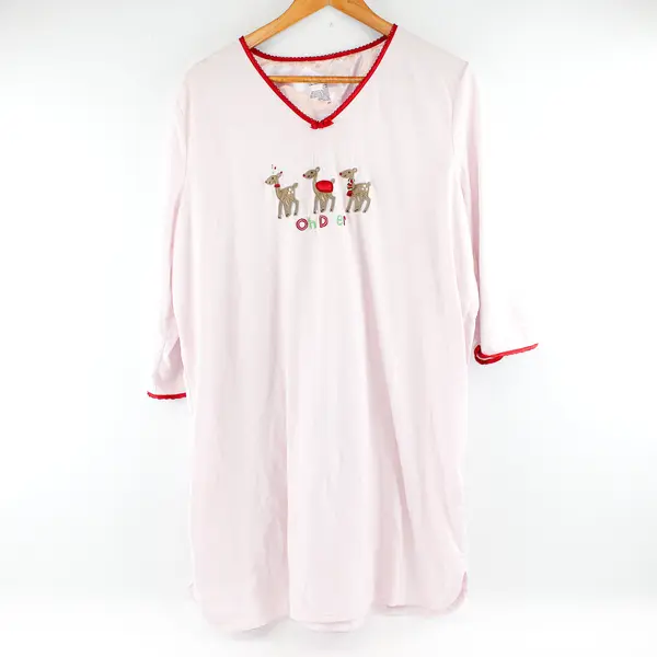 Secret Treasures Women's L/XL Pink Graphic Cotton Blend "Oh Deer" Nightgown
