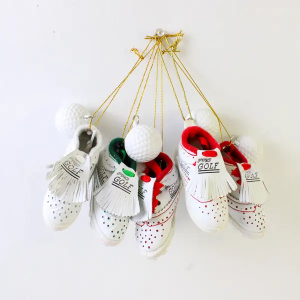 Lot of 5 Vintage Golf Shoe & Ball Christmas Ornaments - Collectible