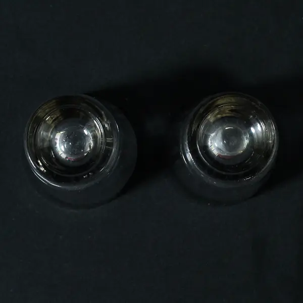  Lot Of 2 Unbranded Matching Clear Glass W/ Silver Trim Shot Glasses 2.5" Tall