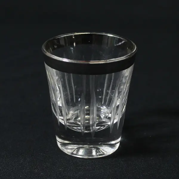  Lot Of 2 Unbranded Matching Clear Glass W/ Silver Trim Shot Glasses 2.5" Tall