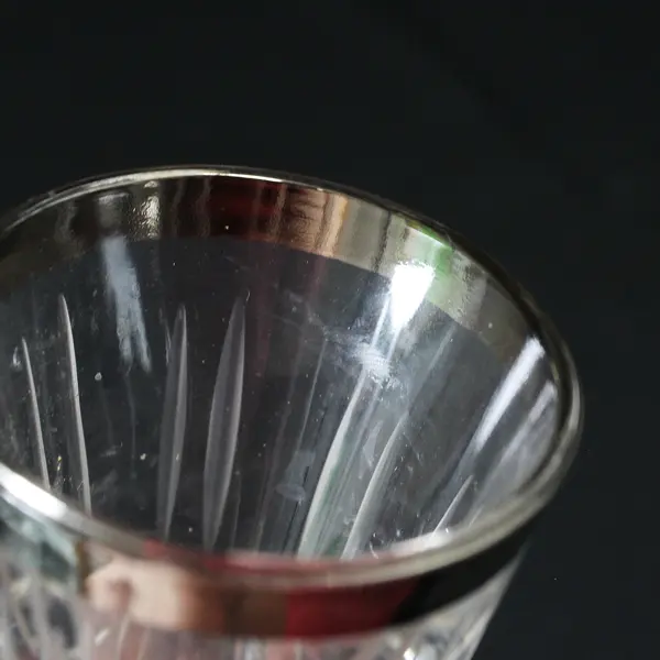  Lot Of 2 Unbranded Matching Clear Glass W/ Silver Trim Shot Glasses 2.5" Tall