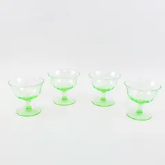 Set of 4 Vintage Paneled Uranium Sherbet Glasses Etched Floral Pattern