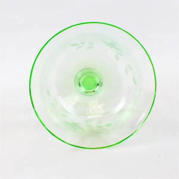 Set of 4 Vintage Paneled Uranium Sherbet Glasses Etched Floral Pattern