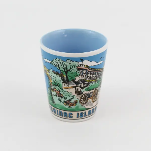 Unbranded Ceramic "Mackinac Island" Printed W/ Picture Shot Glass 2.5" Tall