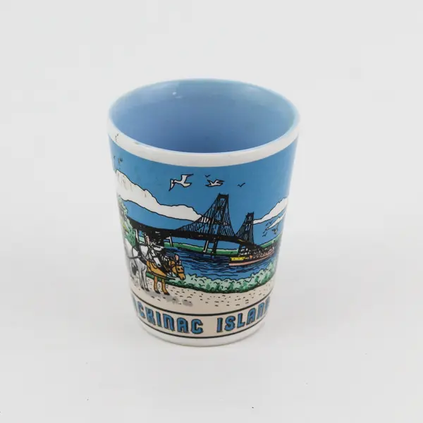 Unbranded Ceramic "Mackinac Island" Printed W/ Picture Shot Glass 2.5" Tall