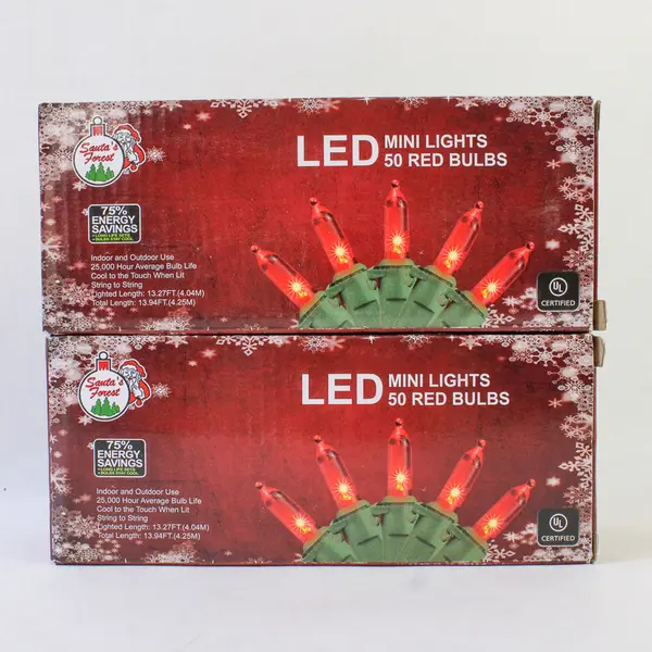 Lot of 2 Santa's Forest 50-Count Mini LED Red Lights Total 100
