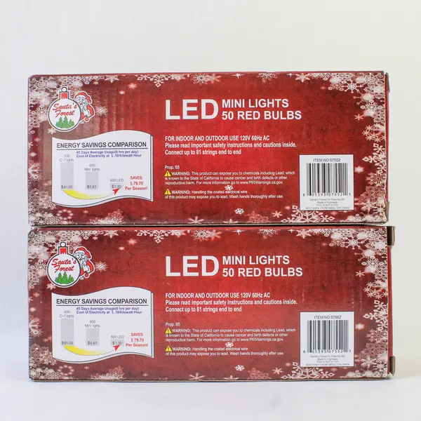 Lot of 2 Santa's Forest 50-Count Mini LED Red Lights Total 100