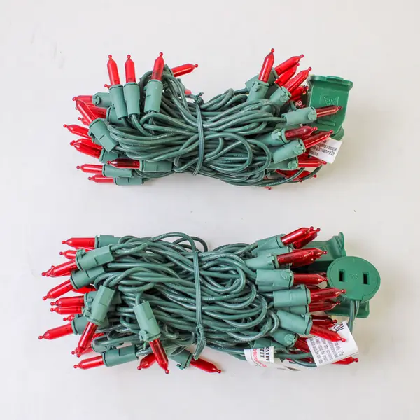 Lot of 2 Santa's Forest 50-Count Mini LED Red Lights Total 100
