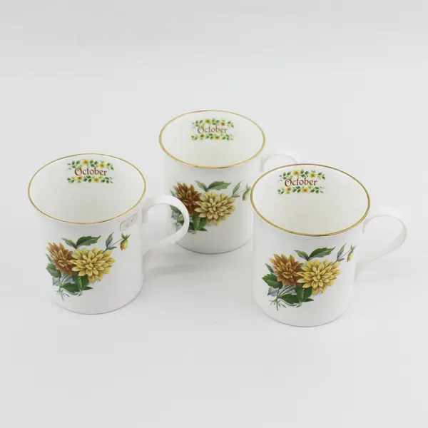 Lot of 3 Crown Trent October Chrysanthemum Coffee Mugs