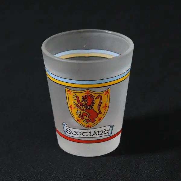 Unbranded Frosted Glass "Scotland" Printed W/ Crest Shot Glass 2.5" Tall