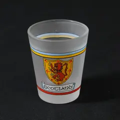 Unbranded Frosted Glass "Scotland" Printed W/ Crest Shot Glass 2.5" Tall