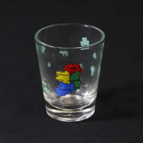 Unbranded Frosted Glass Ireland Printed W/ Crest Shot Glass 2.5" Tall