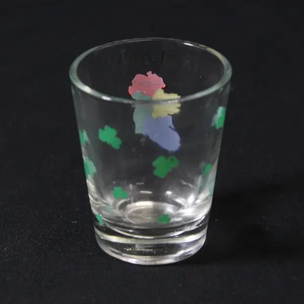 Unbranded Frosted Glass Ireland Printed W/ Crest Shot Glass 2.5" Tall
