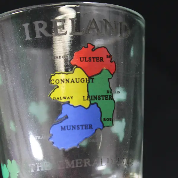 Unbranded Frosted Glass Ireland Printed W/ Crest Shot Glass 2.5" Tall